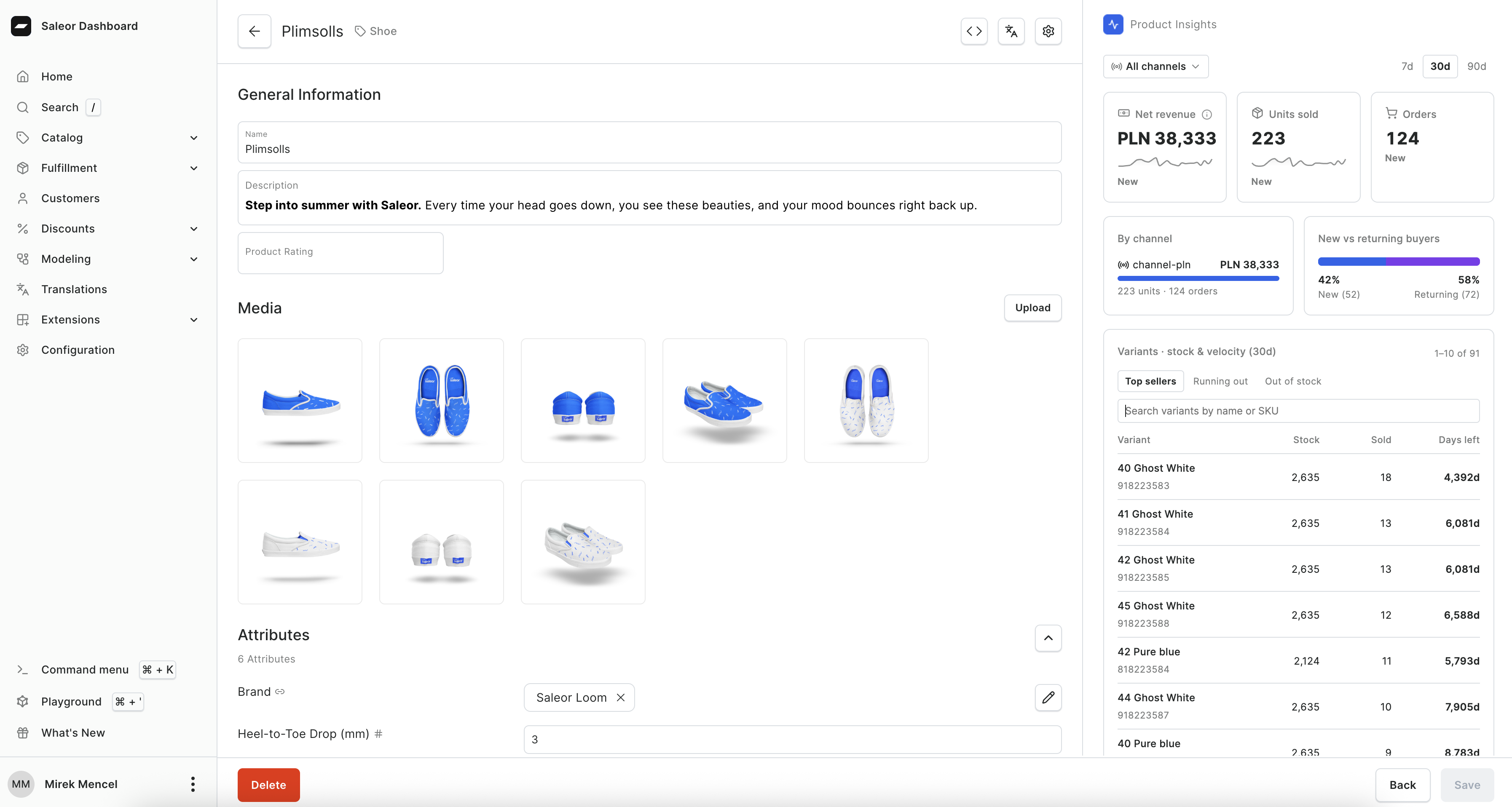 Product Insights panel on a product page in the Saleor Dashboard